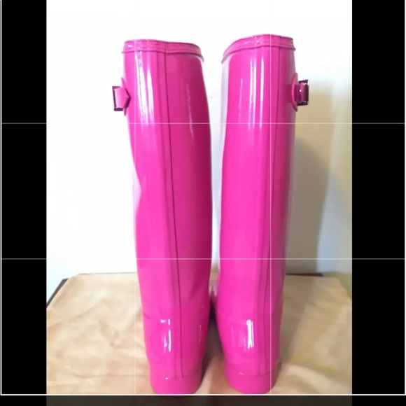 Hunter Tall Knee High Gloss Bright Pink Rain Boots - Picture 5 of 5